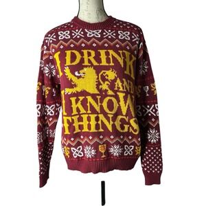 Game Of Thrones‎ I Drink and I Know Things Red Christmas Sweater Size M